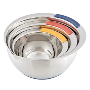 Ayesha Curry Kitchenware Pantryware Stainless Steel Nesting Mixing Bowls Set, 3 Piece, Silver with Color Accent Handles