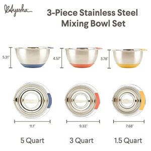 Ayesha Curry Kitchenware Pantryware Stainless Steel Nesting Mixing Bowls Set, 3 Piece, Silver with Color Accent Handles