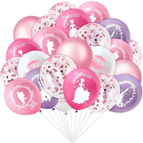 48 Pieces Princess Balloons Princess Birthday Party Balloons Pink Confetti Latex Balloons Princess Party Decorations for Baby Shower Birthday Wedding Party Favors