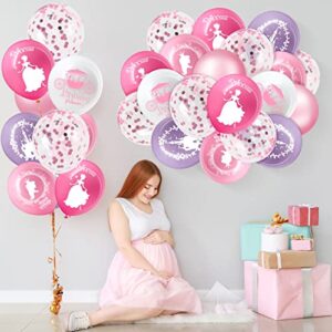 48 Pieces Princess Balloons Princess Birthday Party Balloons Pink Confetti Latex Balloons Princess Party Decorations for Baby Shower Birthday Wedding Party Favors