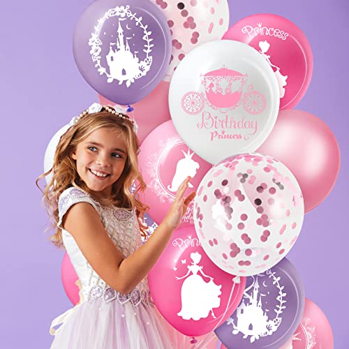 48 Pieces Princess Balloons Princess Birthday Party Balloons Pink Confetti Latex Balloons Princess Party Decorations for Baby Shower Birthday Wedding Party Favors