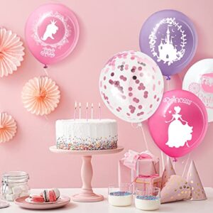 48 Pieces Princess Balloons Princess Birthday Party Balloons Pink Confetti Latex Balloons Princess Party Decorations for Baby Shower Birthday Wedding Party Favors