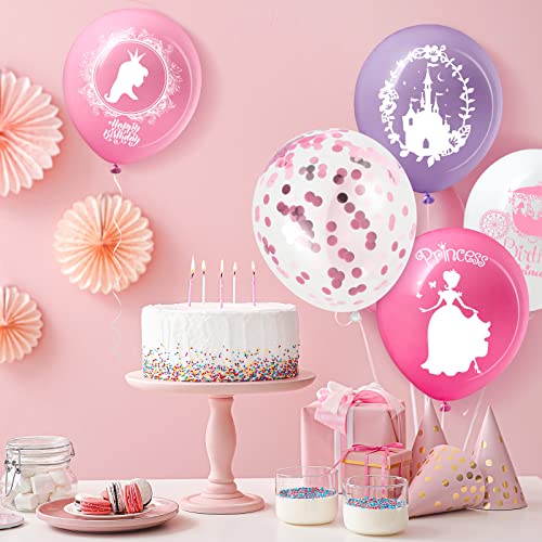 48 Pieces Princess Balloons Princess Birthday Party Balloons Pink Confetti Latex Balloons Princess Party Decorations for Baby Shower Birthday Wedding Party Favors