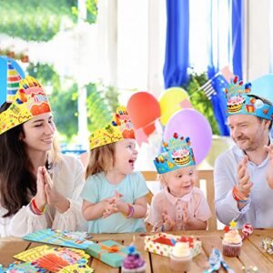 30 Packs Birthday Crowns Party Hats Colorful Birthday Hats and 32 Pcs Happy Birthday Rubber Bracelets Colored Silicone Stretch Wristbands for Kids Family Birthday Classroom School VBS Party Supplies
