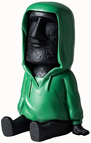 ZKSYLSM Easter Island Moai Statue Decor,Resin Imitation Stone Statue Figurine Sculpture,Pen Holder, Mobile Phone Holder,Decor Desktop,Bookshelf,Tabletop (Black)