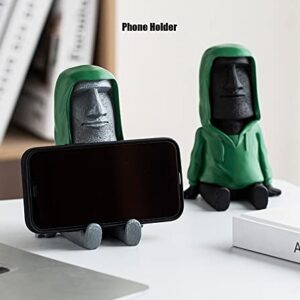 ZKSYLSM Easter Island Moai Statue Decor,Resin Imitation Stone Statue Figurine Sculpture,Pen Holder, Mobile Phone Holder,Decor Desktop,Bookshelf,Tabletop (Black)