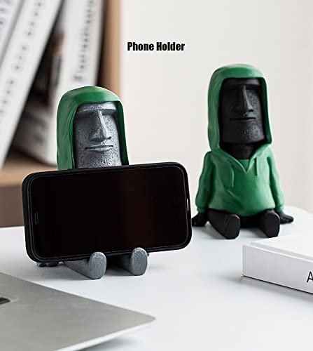 ZKSYLSM Easter Island Moai Statue Decor,Resin Imitation Stone Statue Figurine Sculpture,Pen Holder, Mobile Phone Holder,Decor Desktop,Bookshelf,Tabletop (Black)