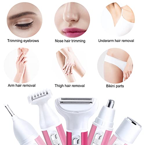 Electric Razor for Women Removal for Body Nose Hair Trimmer Face Shavers Eyebrow Legs Armpit Bikini Area Pubic Underarms Painless Rechargeable Portable 5 in 1 Womens Razors Set
