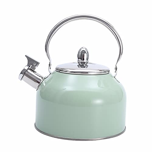 Fast Boiling Whistling Teapot for Stove top, Ultralight Tea Kettle Stainless Steel 3L Water Kettles with Heat Resistant Ergonomic Handle for Outdoor / Home Kitchen, Green, (FL1002)