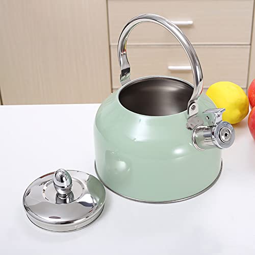 Fast Boiling Whistling Teapot for Stove top, Ultralight Tea Kettle Stainless Steel 3L Water Kettles with Heat Resistant Ergonomic Handle for Outdoor / Home Kitchen, Green, (FL1002)