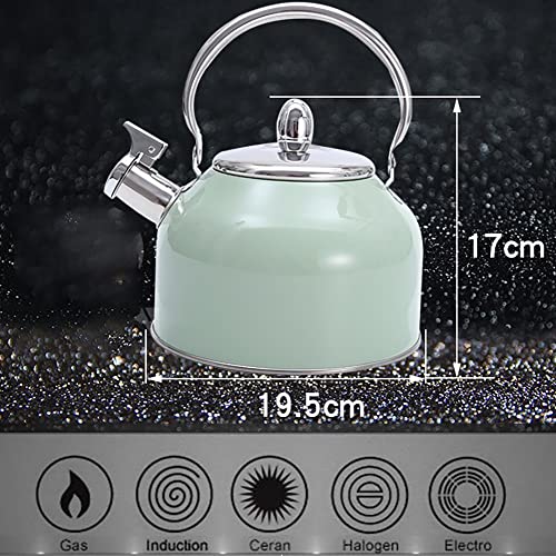 Fast Boiling Whistling Teapot for Stove top, Ultralight Tea Kettle Stainless Steel 3L Water Kettles with Heat Resistant Ergonomic Handle for Outdoor / Home Kitchen, Green, (FL1002)