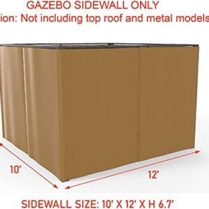 Gazebo Universal Replacement Privacy Curtain 4-Panels sidewall with Zipper (ONLY Curtain) (10' x 12', Khaki)