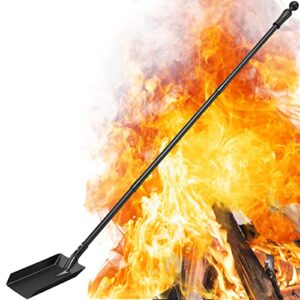 fireplace shovel- 46” extra strength wrought iron - ash shovel for wood stove, grill or fire pit - long design for keeping hands from heat of fire - wood stove indoor/outdoor use black