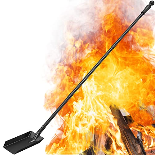 Fireplace Shovel- 46” Extra Strength Wrought Iron - Ash Shovel for Wood Stove, Grill or fire Pit - Long Design for Keeping Hands from Heat of fire - Wood Stove Indoor/Outdoor use Black