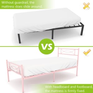 Pink Twin Bed Frame for Girls,Mattress Foundation Support with Headboard and Footboard No Box Spring Need Metal Platform Bed