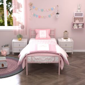 Pink Twin Bed Frame for Girls,Mattress Foundation Support with Headboard and Footboard No Box Spring Need Metal Platform Bed