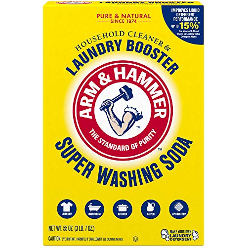 Arm & Hammer 33200-01001 Powder Laundry Detergent, Crisp Clean, 18lb Pail & Super Washing Soda Detergent Booster & Household Cleaner, 55oz.