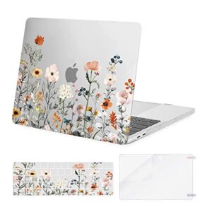 mosiso compatible with macbook pro 13 inch case 2023, 2022, 2021-2016 m2 m1 a2338 a2251 a2289 a2159 a1989 a1708 a1706, plastic garden flowers hard case&keyboard cover&screen protector, transparent
