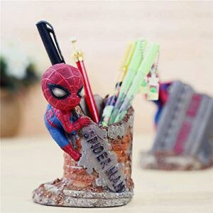 yxuan spider-man pencil holder,multifunctional simplicity desktop office pen container desk decorations man boy girls gadgets stationery storage box unique gifts for spiderman fans (round shape)