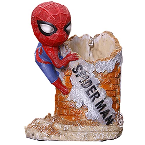 YXuan Spider-man Pencil Holder,MultiFunctional Simplicity Desktop Office Pen Container Desk Decorations Man boy Girls Gadgets Stationery Storage Box Unique Gifts for Spiderman Fans (Round shape)