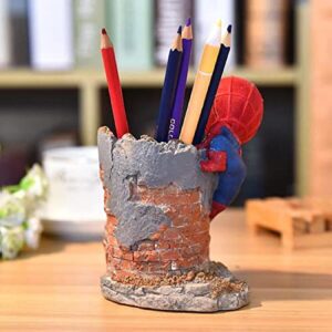 YXuan Spider-man Pencil Holder,MultiFunctional Simplicity Desktop Office Pen Container Desk Decorations Man boy Girls Gadgets Stationery Storage Box Unique Gifts for Spiderman Fans (Round shape)