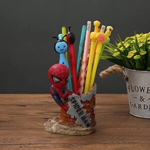 YXuan Spider-man Pencil Holder,MultiFunctional Simplicity Desktop Office Pen Container Desk Decorations Man boy Girls Gadgets Stationery Storage Box Unique Gifts for Spiderman Fans (Round shape)