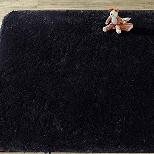 Asvin Area Rug, Fluffy Living Room Luxury Large Non-Skid Soft Plush Furry Washable Fleece Floor Carpets for Bedroom Home Décor, Kids, (5x7 Feet, Black)