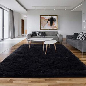 asvin area rug, fluffy living room luxury large non-skid soft plush furry washable fleece floor carpets for bedroom home décor, kids, (5x7 feet, black)