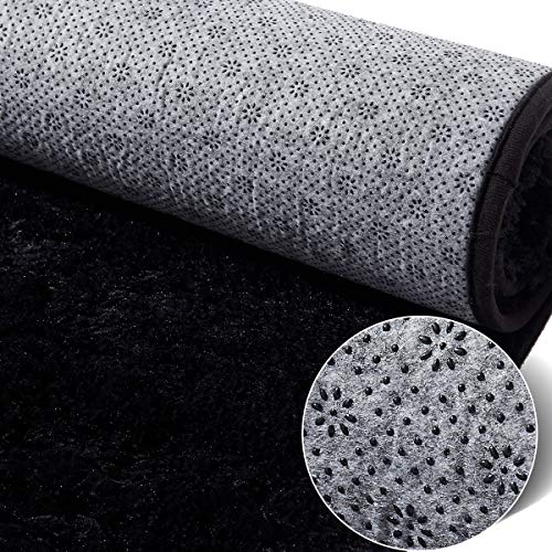 Asvin Area Rug, Fluffy Living Room Luxury Large Non-Skid Soft Plush Furry Washable Fleece Floor Carpets for Bedroom Home Décor, Kids, (5x7 Feet, Black)