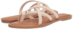 amazon essentials women's strappy slide flat sandal, light beige, 8