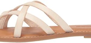 Amazon Essentials Women's Strappy Slide Flat Sandal, Light Beige, 8