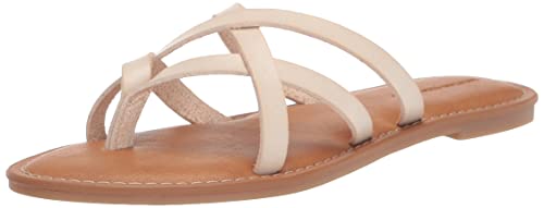 Amazon Essentials Women's Strappy Slide Flat Sandal, Light Beige, 8