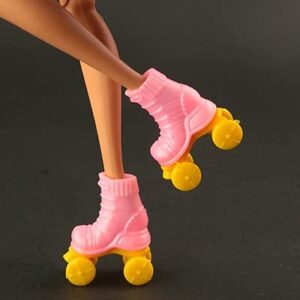 cjgill 5 pair / lot pink roller skates shoes for barbie doll fashion short boots (color: a01)