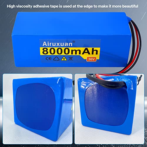 Airuxuan 36V 36V Battery 36V Ebike Battery 8Ah Electric Bike Battery 36V Lithium Battery with 2A Charger, T-Plug, XT60 Connector and BMS for 250-750W Electric Bicycles Motor