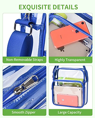 MAY TREE Clear Crossbody Messenger Shoulder Bag Stadium Approved Transparent Purse Suitable for Work Concert Sports (Blue)