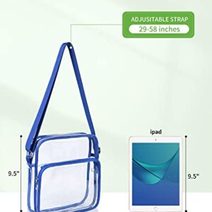 MAY TREE Clear Crossbody Messenger Shoulder Bag Stadium Approved Transparent Purse Suitable for Work Concert Sports (Blue)