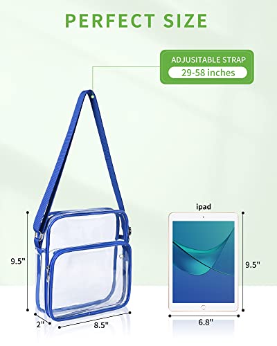 MAY TREE Clear Crossbody Messenger Shoulder Bag Stadium Approved Transparent Purse Suitable for Work Concert Sports (Blue)