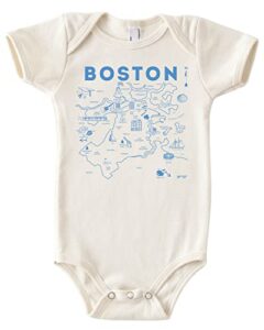 maptote map one piece - unisex baby organic cotton short sleeve bodysuits - boston, 3-6 months