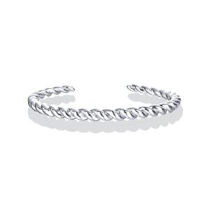 PAVOI Rhodium Plated Twisted Chunky Bangle Bracelet | 14K Gold Plated | Lightweight Everyday Jewelry (7, White Gold)