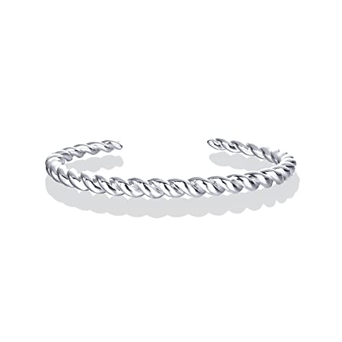 PAVOI Rhodium Plated Twisted Chunky Bangle Bracelet | 14K Gold Plated | Lightweight Everyday Jewelry (7, White Gold)