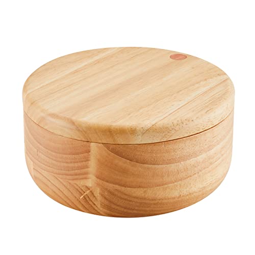 Ayesha Curry Kitchenware Pantryware Parawood Round Wooden Salt and Spice Box with Two Compartments, 17 Ounce, Brown