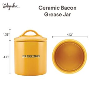 Ayesha Curry Kitchenware Ceramics Bacon Grease Jar/Container, 21 Ounce, Mustard