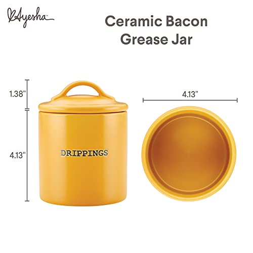 Ayesha Curry Kitchenware Ceramics Bacon Grease Jar/Container, 21 Ounce, Mustard