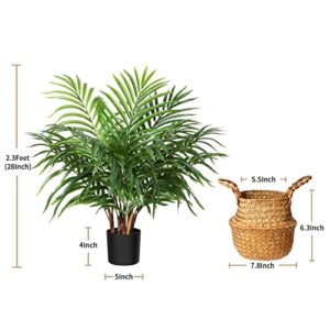 MOSADE Artificial Palm Tree 28" Fake Potted Areca Palm Plant with Handmade Seagrass Basket, Perfect Faux Tree Home Décor for Indoor Outdoor Office Porch Balcony Bedroom Bathroom Gift