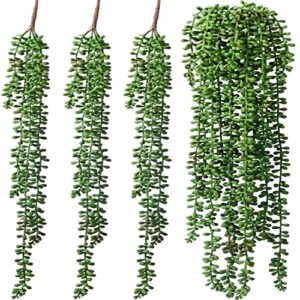 handic 3pack artificial fake string of pearls plant faux hanging succulents plants (green)