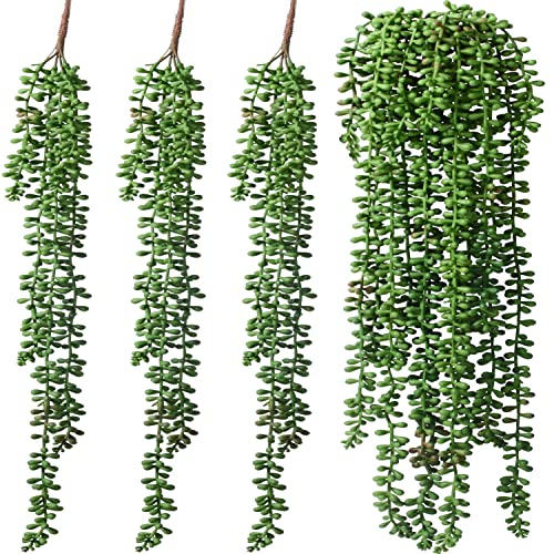 HANDIC 3pack Artificial Fake String of Pearls Plant Faux Hanging Succulents Plants (Green)