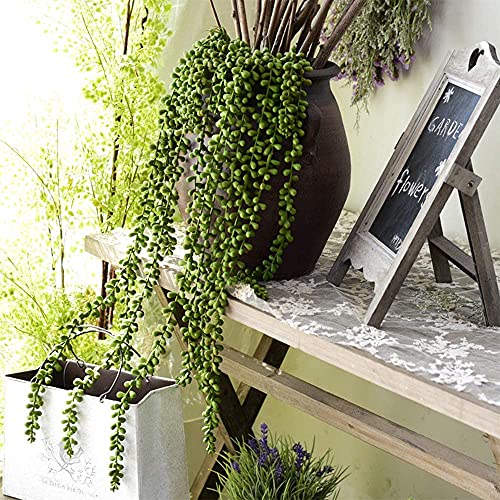 HANDIC 3pack Artificial Fake String of Pearls Plant Faux Hanging Succulents Plants (Green)