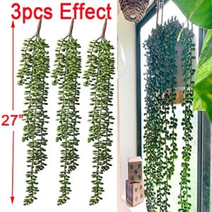 HANDIC 3pack Artificial Fake String of Pearls Plant Faux Hanging Succulents Plants (Green)