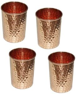 vakratunda kitchenwares set of 4 authentic hammered copper drinking glasses tumblers, aesthetic vintage design, carry-friendly copper glasses with large water holding capacity