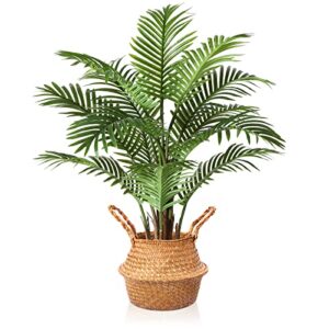 MOSADE Artificial Palm Tree 37”Fake Potted Areca Palm Plant with Handmade Seagrass Basket, Perfect Faux Tree Home Décor for Indoor Outdoor Office Porch Balcony Bedroom Bathroom Gift